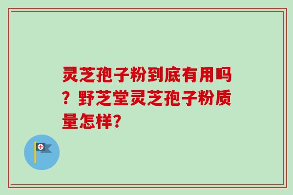 灵芝孢子粉到底有用吗？野芝堂灵芝孢子粉质量怎样？