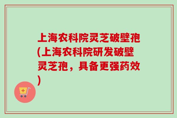上海农科院灵芝破壁孢(上海农科院研发破壁灵芝孢，具备更强药效)