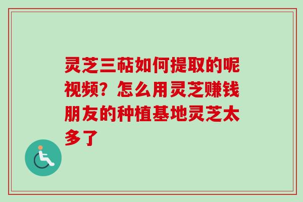灵芝三萜如何提取的呢视频？怎么用灵芝赚钱朋友的种植基地灵芝太多了