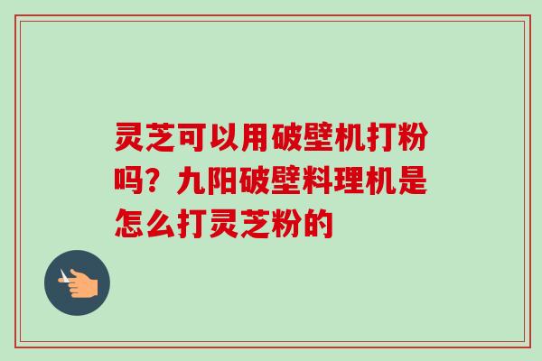 灵芝可以用破壁机打粉吗？九阳破壁料理机是怎么打灵芝粉的
