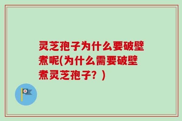 灵芝孢子为什么要破壁煮呢(为什么需要破壁煮灵芝孢子？)