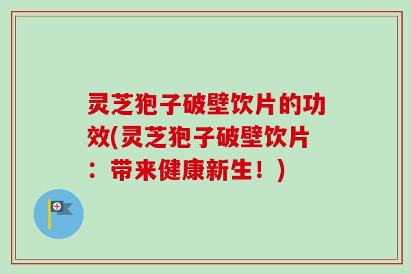 灵芝狍子破壁饮片的功效(灵芝狍子破壁饮片：带来健康新生！)