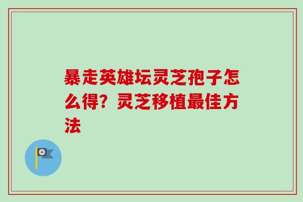 暴走英雄坛灵芝孢子怎么得？灵芝移植最佳方法