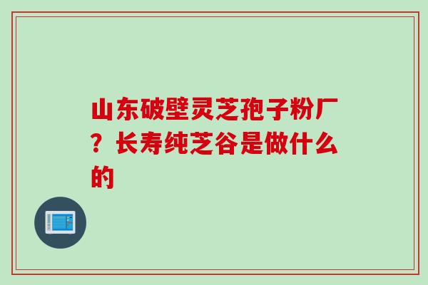 山东破壁灵芝孢子粉厂？长寿纯芝谷是做什么的