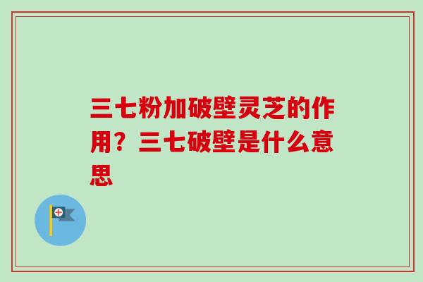 三七粉加破壁灵芝的作用？三七破壁是什么意思