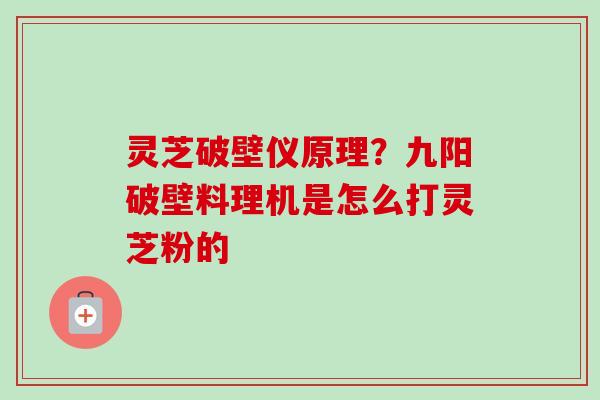 灵芝破壁仪原理？九阳破壁料理机是怎么打灵芝粉的