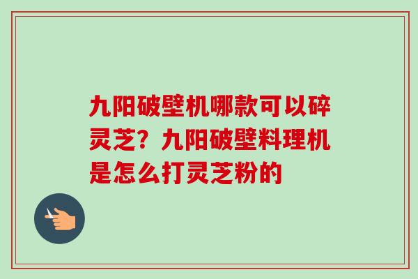 九阳破壁机哪款可以碎灵芝？九阳破壁料理机是怎么打灵芝粉的