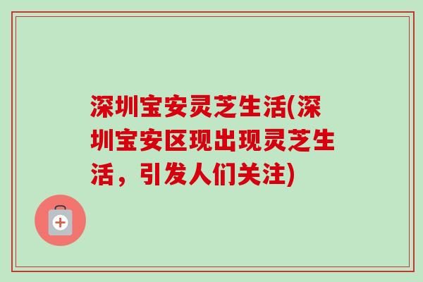 深圳宝安灵芝生活(深圳宝安区现出现灵芝生活,引发人们关注) 深圳宝安灵芝生活(深圳宝安区现出现灵芝生活,引发人们关注)