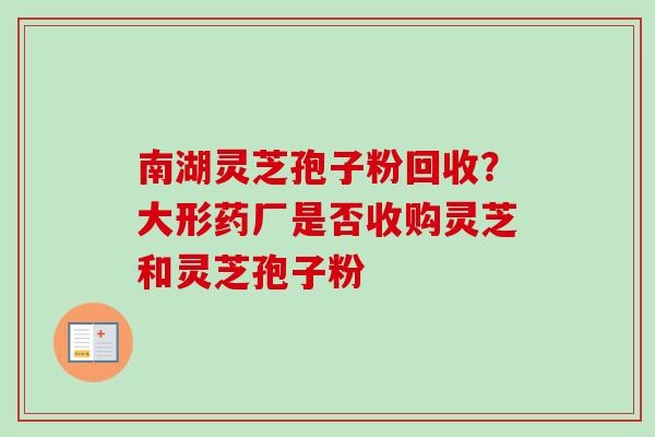 南湖灵芝孢子粉回收？大形药厂是否收购灵芝和灵芝孢子粉