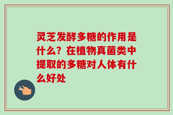 灵芝发酵多糖的作用是什么？在植物真菌类中提取的多糖对人体有什么好处