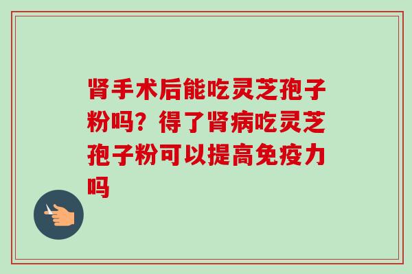 肾手术后能吃灵芝孢子粉吗？得了肾病吃灵芝孢子粉可以提高免疫力吗