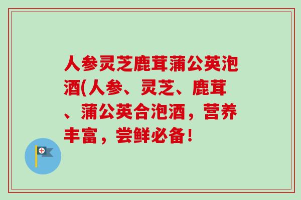 人参灵芝鹿茸蒲公英泡酒(人参、灵芝、鹿茸、蒲公英合泡酒,营养丰富,尝鲜必备! 人参灵芝鹿茸蒲公英泡酒(人参、灵芝、鹿茸、蒲公英合泡酒,营养丰富,尝鲜必备!