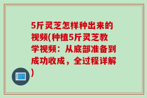 5斤灵芝怎样种出来的视频(种植5斤灵芝教学视频：从底部准备到成功收成，全过程详解)
