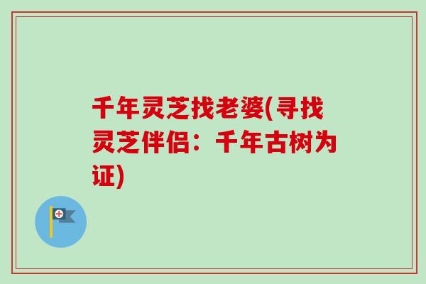 千年灵芝找老婆(寻找灵芝伴侣：千年古树为证)