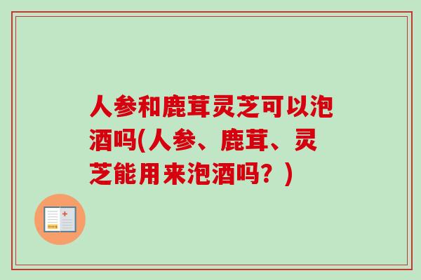 人参和鹿茸灵芝可以泡酒吗(人参、鹿茸、灵芝能用来泡酒吗?) 人参和鹿茸灵芝可以泡酒吗(人参、鹿茸、灵芝能用来泡酒吗?)