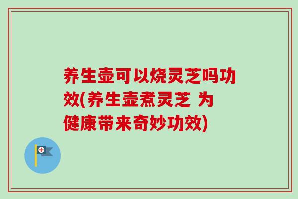 养生壶可以烧灵芝吗功效(养生壶煮灵芝 为健康带来奇妙功效)