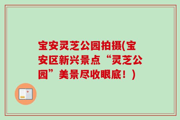 宝安灵芝公园拍摄(宝安区新兴景点“灵芝公园”美景尽收眼底!) 宝安灵芝公园拍摄(宝安区新兴景点“灵芝公园”美景尽收眼底!)