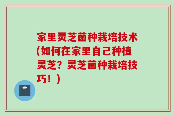 家里灵芝菌种栽培技术(如何在家里自己种植灵芝？灵芝菌种栽培技巧！)