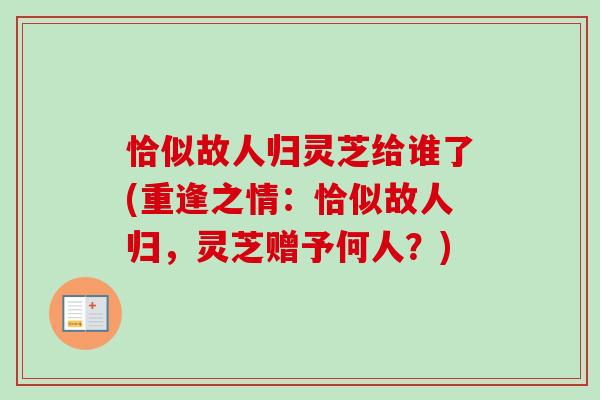 恰似故人归灵芝给谁了(重逢之情：恰似故人归，灵芝赠予何人？)