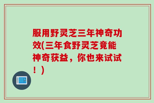 服用野灵芝三年神奇功效(三年食野灵芝竟能神奇获益,你也来试试!) 服用野灵芝三年神奇功效(三年食野灵芝竟能神奇获益,你也来试试!)