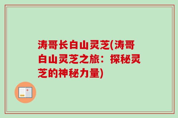 涛哥长白山灵芝(涛哥白山灵芝之旅：探秘灵芝的神秘力量)
