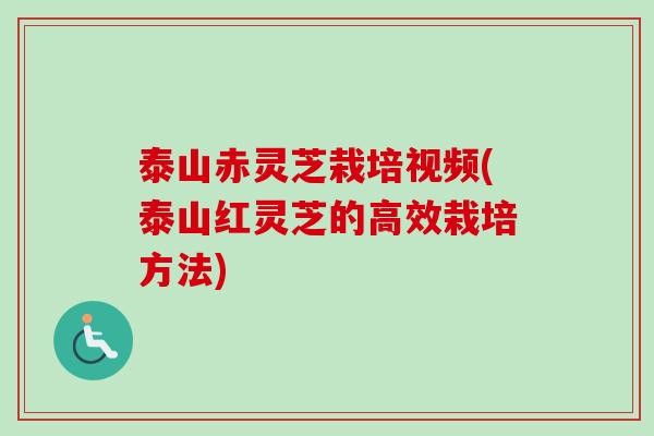 泰山赤灵芝栽培视频(泰山红灵芝的高效栽培方法)