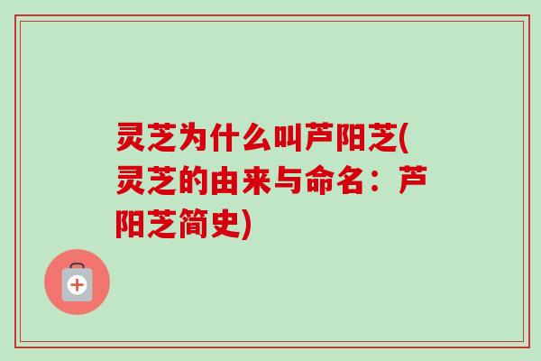灵芝为什么叫芦阳芝(灵芝的由来与命名：芦阳芝简史)