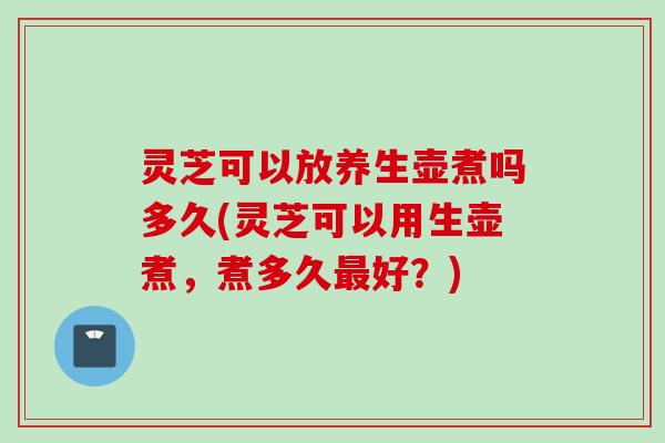 灵芝可以放养生壶煮吗多久(灵芝可以用生壶煮，煮多久最好？)