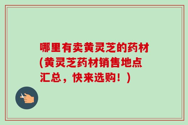 哪里有卖黄灵芝的药材(黄灵芝药材销售地点汇总，快来选购！)