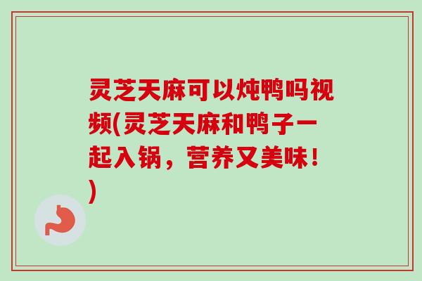灵芝天麻可以炖鸭吗视频(灵芝天麻和鸭子一起入锅，营养又美味！)