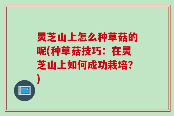 灵芝山上怎么种草菇的呢(种草菇技巧：在灵芝山上如何成功栽培？)