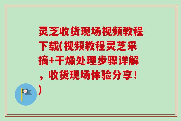 灵芝收货现场视频教程下载(视频教程灵芝采摘+干燥处理步骤详解，收货现场体验分享！)