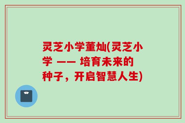 灵芝小学董灿(灵芝小学 —— 培育未来的种子，开启智慧人生)