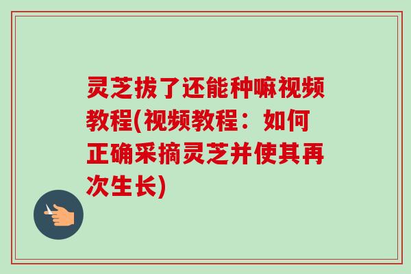灵芝拔了还能种嘛视频教程(视频教程：如何正确采摘灵芝并使其再次生长)