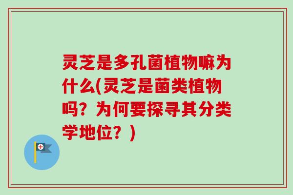 灵芝是多孔菌植物嘛为什么(灵芝是菌类植物吗？为何要探寻其分类学地位？)