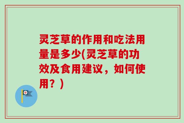 灵芝草的作用和吃法用量是多少(灵芝草的功效及食用建议，如何使用？)