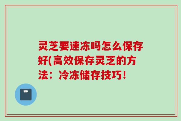 灵芝要速冻吗怎么保存好(高效保存灵芝的方法：冷冻储存技巧！