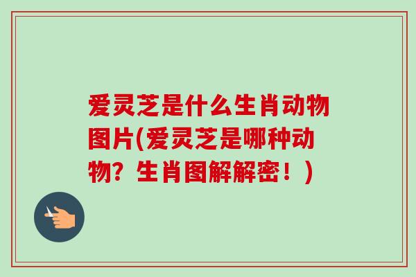 爱灵芝是什么生肖动物图片(爱灵芝是哪种动物？生肖图解解密！)
