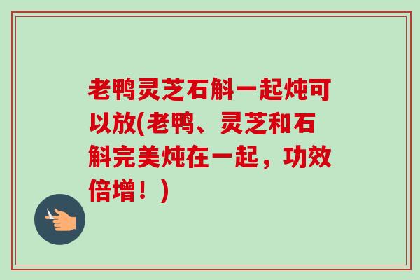 老鸭灵芝石斛一起炖可以放(老鸭、灵芝和石斛完美炖在一起，功效倍增！)