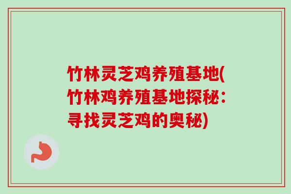 竹林灵芝鸡养殖基地(竹林鸡养殖基地探秘：寻找灵芝鸡的奥秘)