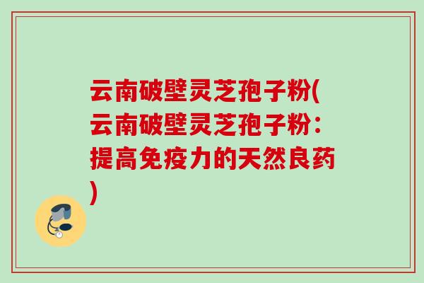 云南破壁灵芝孢子粉(云南破壁灵芝孢子粉：提高免疫力的天然良药)