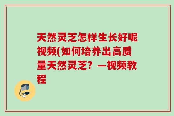 天然灵芝怎样生长好呢视频(如何培养出高质量天然灵芝？—视频教程