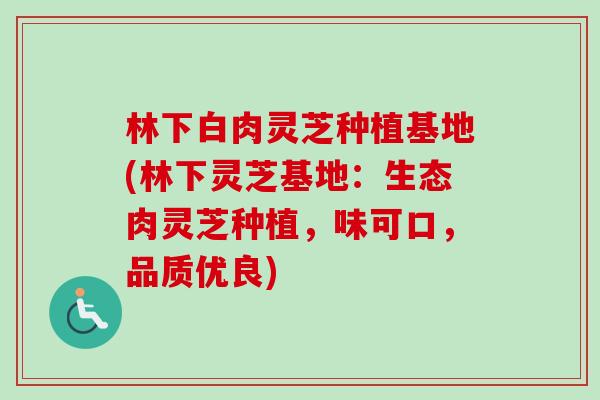 林下白肉灵芝种植基地(林下灵芝基地：生态肉灵芝种植，味可口，品质优良)