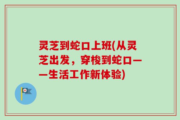 灵芝到蛇口上班(从灵芝出发,穿梭到蛇口——生活工作新体验) 灵芝到蛇口上班(从灵芝出发,穿梭到蛇口——生活工作新体验)