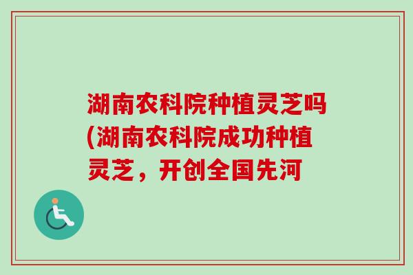 湖南农科院种植灵芝吗(湖南农科院成功种植灵芝，开创全国先河