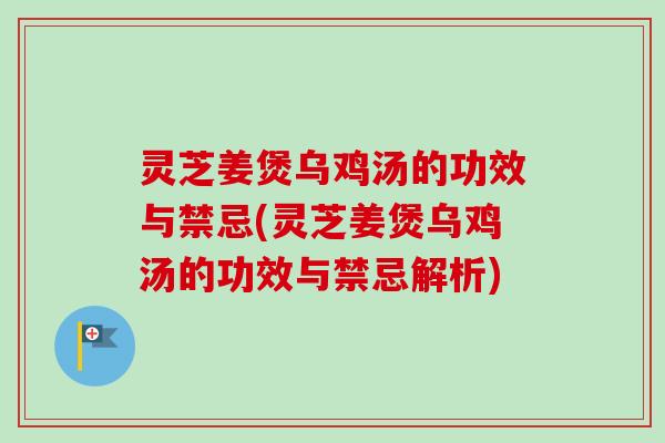 灵芝姜煲乌鸡汤的功效与禁忌(灵芝姜煲乌鸡汤的功效与禁忌解析)
