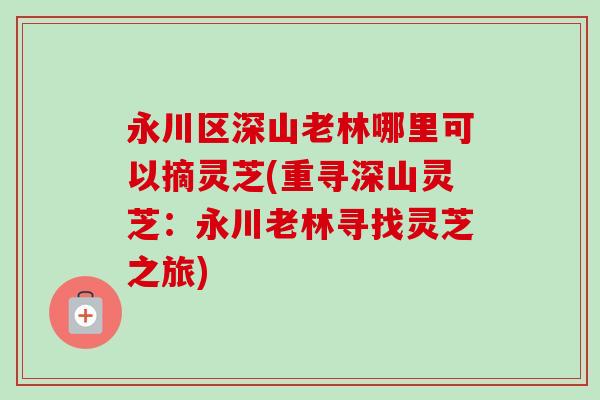 永川区深山老林哪里可以摘灵芝(重寻深山灵芝：永川老林寻找灵芝之旅)