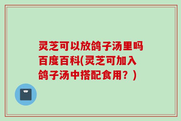 灵芝可以放鸽子汤里吗百度百科(灵芝可加入鸽子汤中搭配食用？)