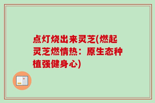 点灯烧出来灵芝(燃起灵芝燃情热：原生态种植强健身心)