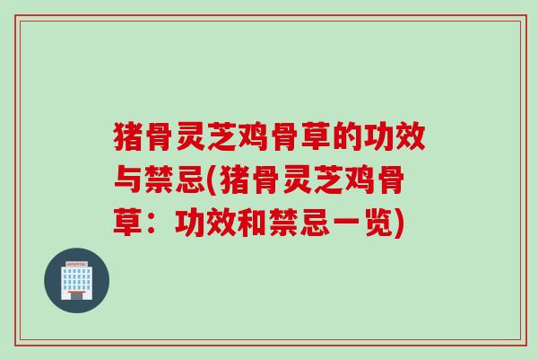 猪骨灵芝鸡骨草的功效与禁忌(猪骨灵芝鸡骨草：功效和禁忌一览)